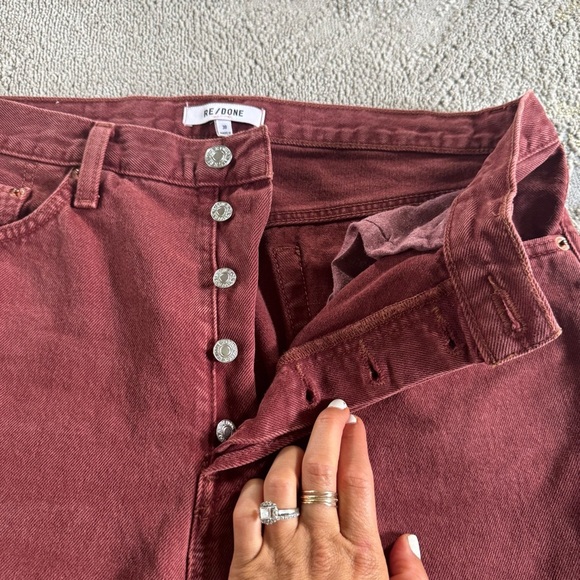 Redone jeans High Rise Button Fly Straight Leg Jeans Washed Brick Red 30 - Picture 2 of 10